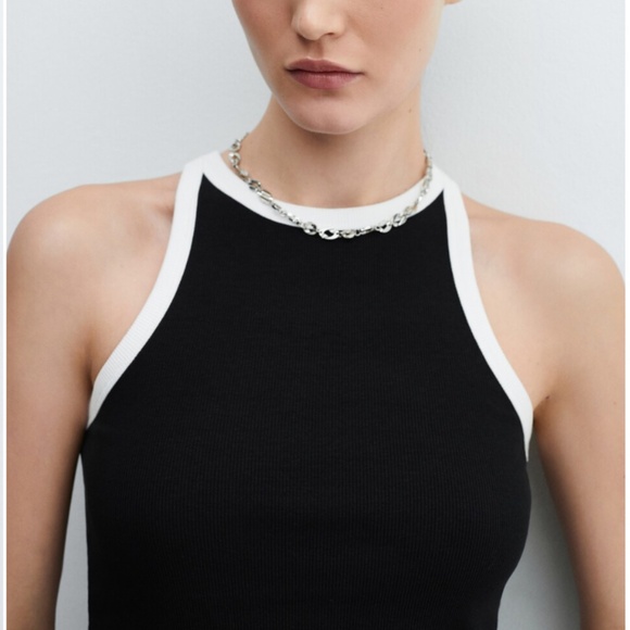 Mango Cotton Contrast Trim Black White Racer Back Sleveless Tank Top (XS) - Picture 9 of 10